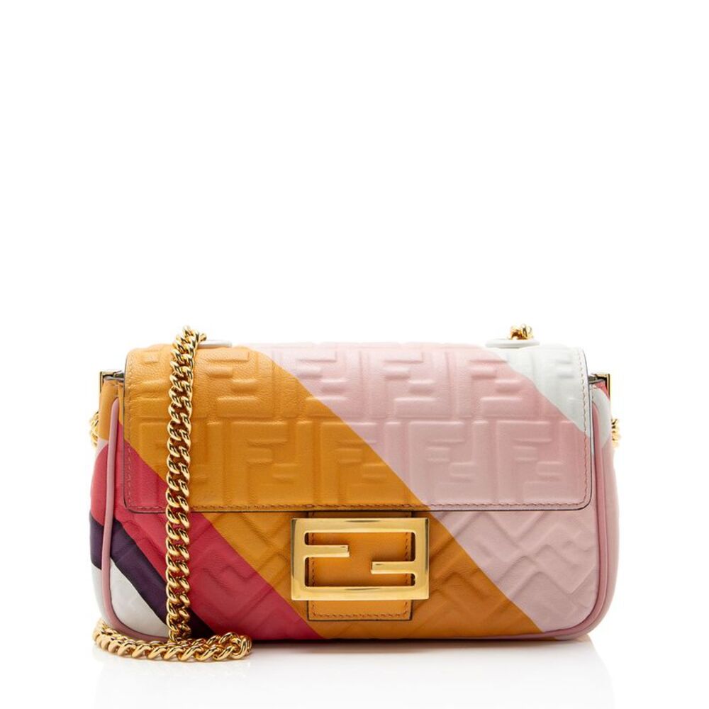 Fendi FF Embossed Leather Midi Baguette